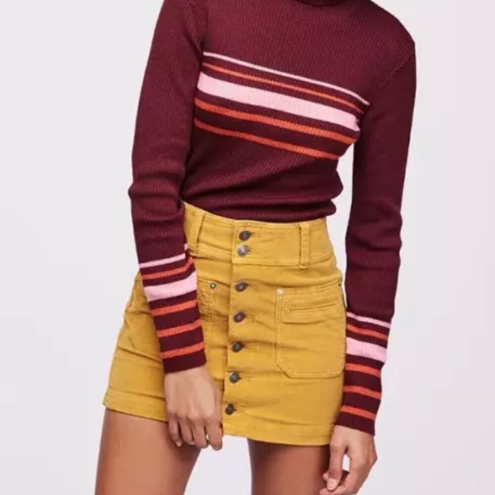 WE THE FREE Women's Mustard Corduroy Button Front Skirt 26